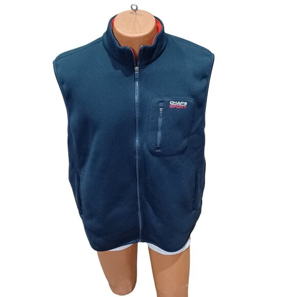 Chaps Sport Mens Navy Blue Fleece Vest Size Large With Zip Pocket - Picture 1 of 8